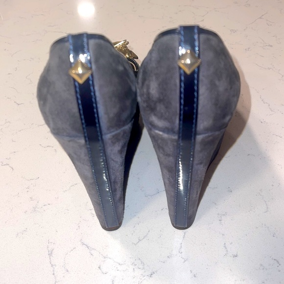 Guillaume Hinfray Blue Gold Suede Platform Shoes - Picture 6 of 11